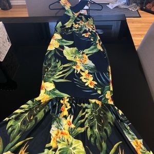 Floral print small maxi fitted sexy dress